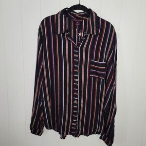 Rock & Roll Cowgirl Shirt XL Black Striped Rodeo Embroidered Western